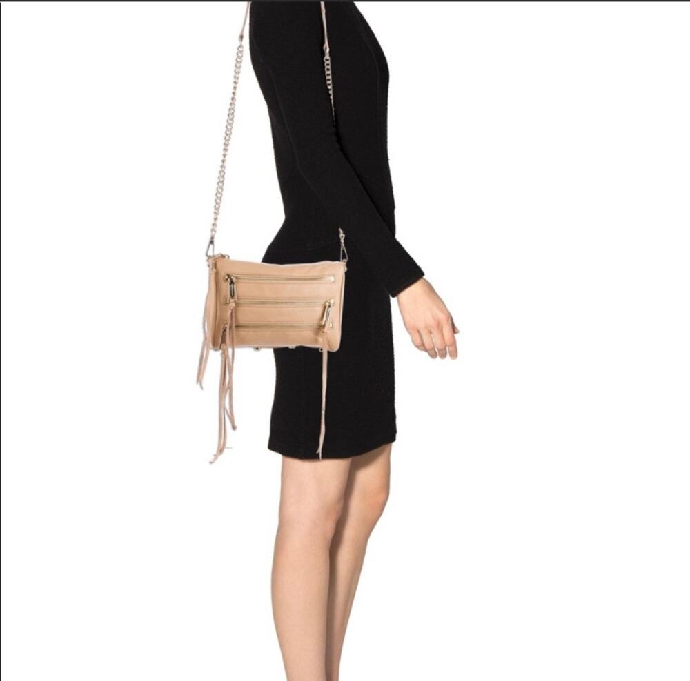 Rebecca Minkoff Purse Crossbody Shoulder Bag Gold Leather Mini Five-Zip Bag Aged